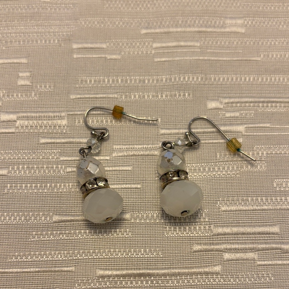 White House Black Market White Faceted Bead Drop Earrings with Crystal Spacer